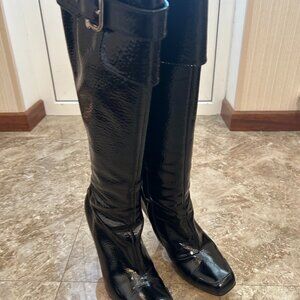 Trussardi knee high black leather boots